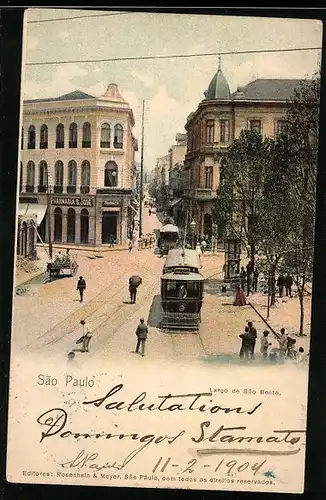 AK Sao Paulo, Largo de Sao Bento, Strassenbahn