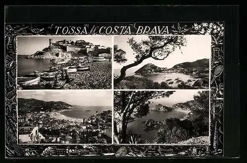 AK Tossa /Costa Brava, Strand und Festung, Panorama