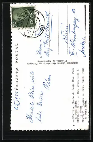 AK Sevilla, Barrio de Santa Cruz Plaza de Dona Elvira