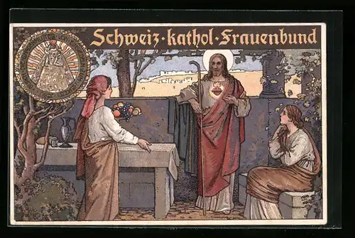 Künstler-AK Christus predigt zwei Frauen, Karte des Schweizer katholischen Frauenbundes