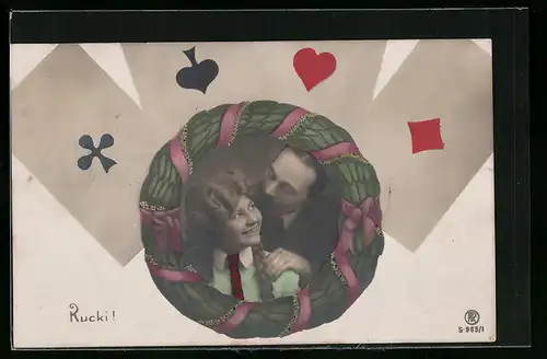 AK Liebespaar und Asse eines Kartenspiels