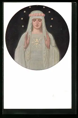 Künstler-AK sign. Fr. Kunz: H. Herz Mariä, Jugendstil
