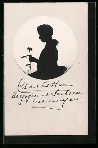AK Schattenbild, Charlotte von Sachsen-Meiningen mit Blumen