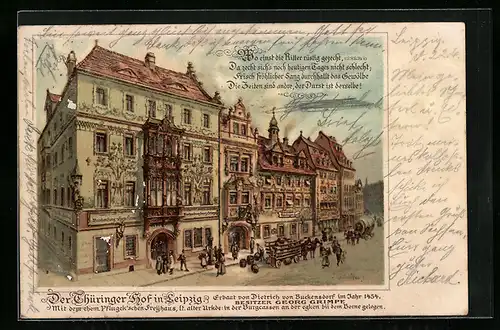 Lithographie Leipzig, Hotel Thüringer Hof von Georg Grimpe