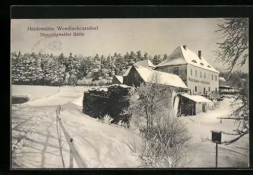 AK Wendischcarsdorf /Dippoldiswalder Hiede, Gasthaus zur Heidemühle im Schnee