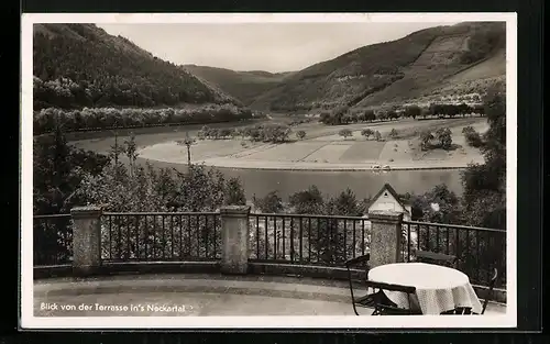 AK Heidelberg, Erholungsheim Kümmelbacherhof, Blick von der Terrasse in`s Neckartal