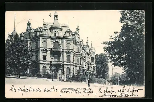 AK Aachen, Ludwigsallee mit Passanten