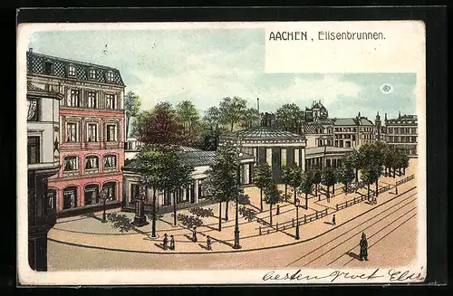 Lithographie Aachen, Partie am Elisenbrunnen