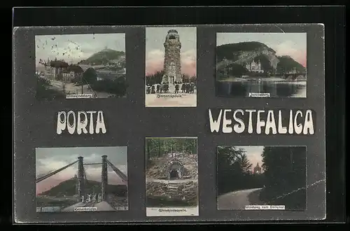 AK Porta Westfalica, Wittekindsberg, Bismarcksäule, Kettensäule