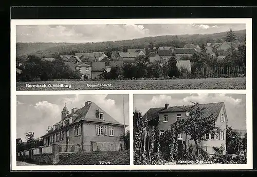 AK Bermbach ü. Weilburg, Handlung Otto Volz, Schule, Panorama