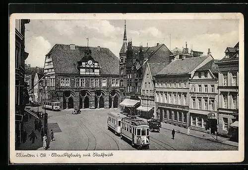 AK Minden i. W., Marktplatz mit Rathaus und Strassenbahn