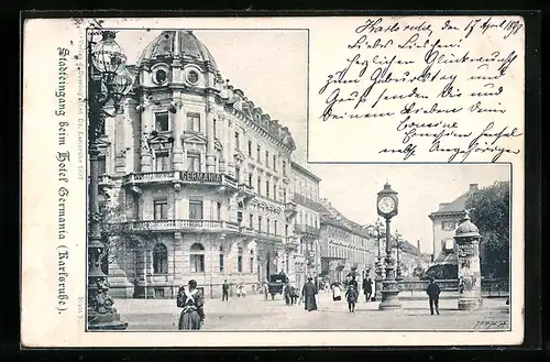 AK Karlsruhe, Stadteingang beim Hotel Germania