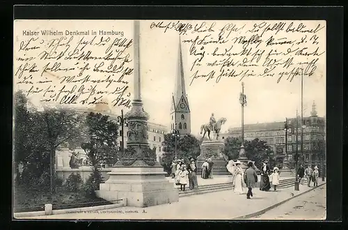 AK Hamburg, Kaiser Wilhelm Denkmal mit Kirche