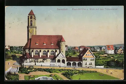 AK Darmstadt, Pauluskirche und Blick auf das Tintenviertel