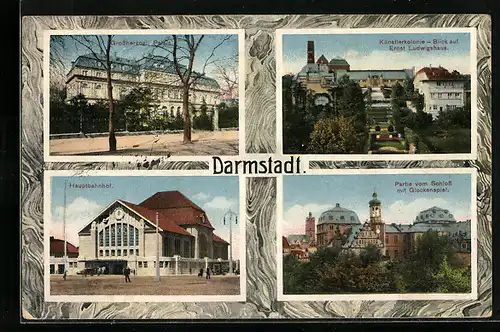AK Darmstadt, Grossherzogl. Palais und Hauptbahnhof