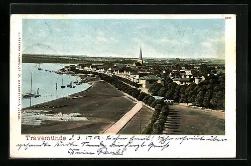 AK Travemünde a.d. Ostsee, Generalansicht mit dem Hafen