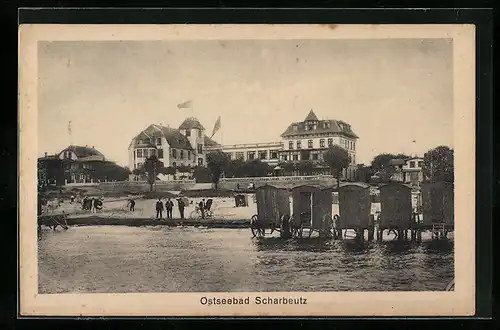 AK Scharbeutz /Ostsee, Badewagen und Strandhotel