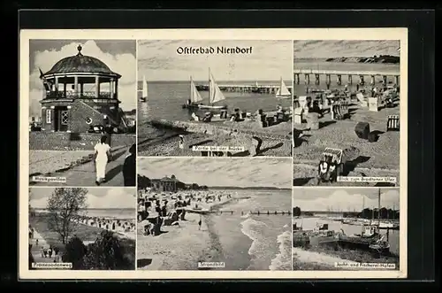 AK Niendorf /Ostsee, Musikpavillon, Promenadenweg, Jacht- und Fischerei-Hafen