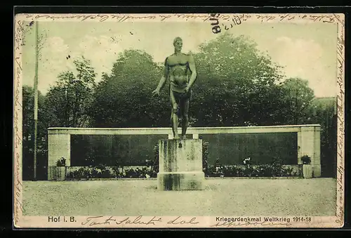 AK Hof i. B., Kriegerdenkmal 1914-18