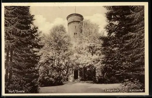 AK Hof /Saale, Labyrinth mit Turm