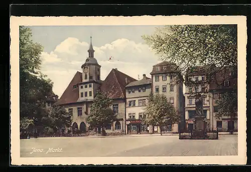 AK Jena, Markt mit Rathaus und Kurfürstendenkmal