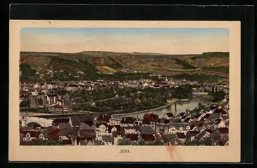 AK Jena, Ortsansicht mit Brücke aus der Vogelschau