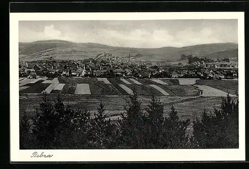 AK Bebra, Ortsansicht mit Feldern aus der Vogelschau