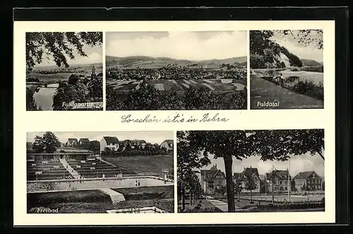 AK Bebra, Freibad, Ortsansicht, Fuldapartie