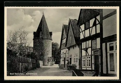 AK Bad Salzuflen, Strassenpartie mit Katzenturm