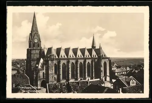 AK Friedberg i. H., Stadtkirche aus der Vogelschau