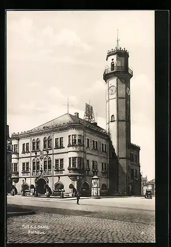 AK Hof a. d. Saale, Rathaus und Litfasssäule