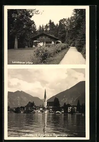 AK Rottach Eggern a. Tegernsee, Ortsansicht vom See her, Landhaus Wörle