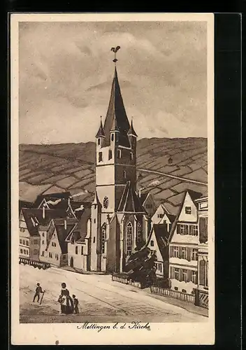 AK Mettingen, Strassenpartie bei der Kirche