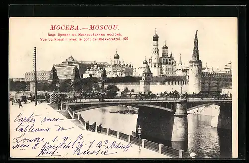 AK Moscou, Vue du Kremlin avec le pont de Moskvoretzki