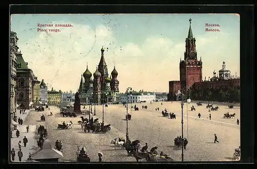 AK Moscou / Moskau, Vue de la place rouge, Roter Platz, Pferdekutschen