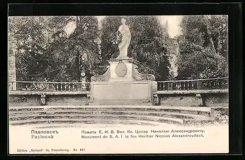 AK Pavlovsk, Monument de SA I. le feu Heritier Nicolas Alexandrovitsch