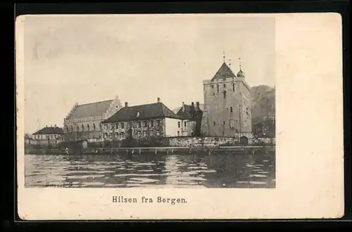 AK Bergen, Uferpartie der Ortschaft