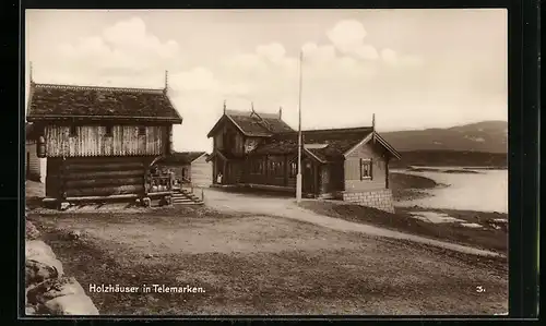 AK Telemarken, Partie mit Holzhäusern