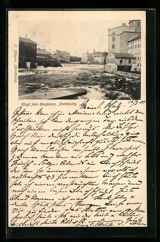 AK Bergsbron /Norrköping, Blick zum Wehr