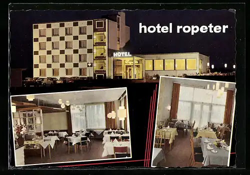 AK Göttingen-Grone, Hotel Ropeter bei Nacht, Kasseler Landstrasse 45, Innenansichten