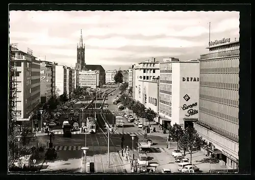 AK Düsseldorf, Berliner Allee mit Kino Europa-Palast und Kirche