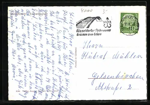 AK Düsseldorf, Corneliusplatz mit Geschäften und Strassenbahn