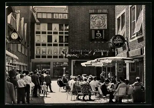 AK Düsseldorf, Strasse Schneider Wibbel-Gasse mit Cafe