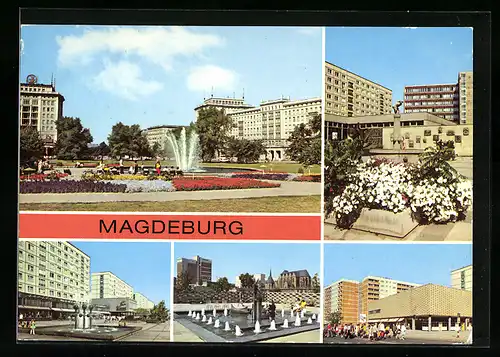 AK Magdeburg, Wilhelm-Pieck-Allee, Eulenspiegelbrunnen, Karl-Marx-Strasse