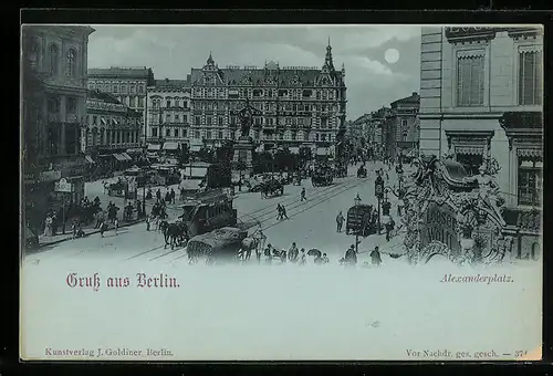 Mondschein-AK Berlin, Blick über den Alexanderplatz