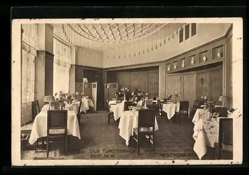 AK Berlin-Tiergarten, Innenansicht Hotel Der Fürstenhof, Restaurant