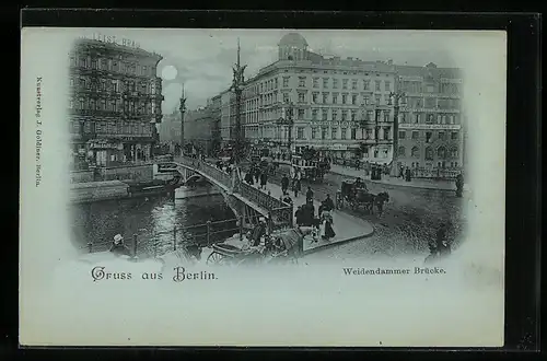 Mondschein-AK Berlin, Weidendammer Brücke mit Kutschen