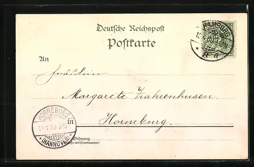 Lithographie Hamburg-Neustadt, Lombardsbrücke mit Teilansicht