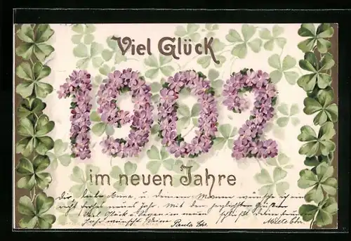 Lithographie Jahreszahl 1902 aus Blüten