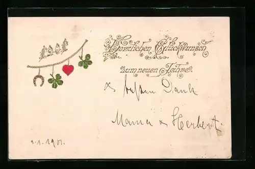 AK Jahreszahl 1901 mit Glücksbringern